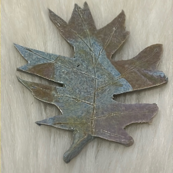 Sky Blue & Brown One of a Kind Oddity Rare Leaf Handmade Brooch Pendant